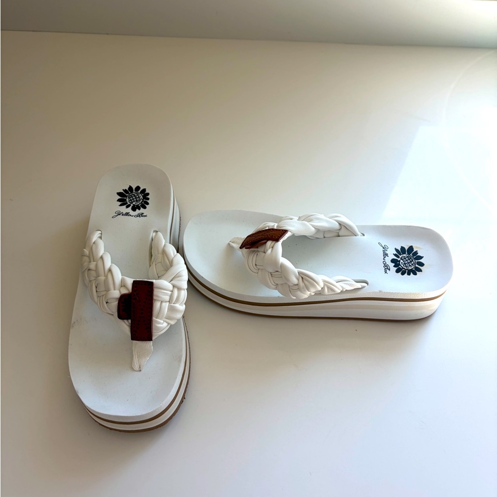 Yellow box flip flops